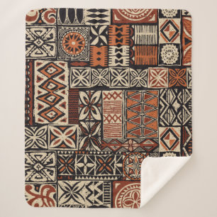 Cobertor Sherpa estilo havaiano tapa tecido abstrato patchwo triba