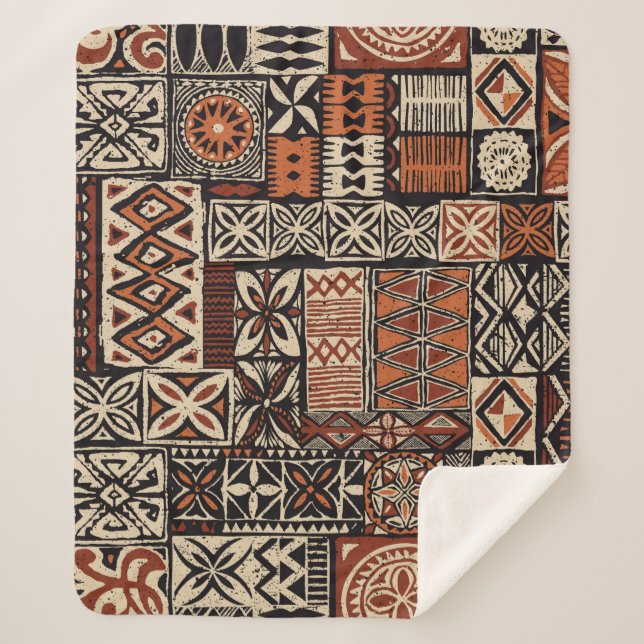 Cobertor Sherpa estilo havaiano tapa tecido abstrato patchwo triba (Frente)