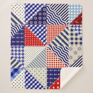 Cobertor Sherpa Estilo Náutico Triângulo com Patchwork Retroativa