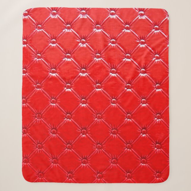 Cobertor Sherpa Estofo de couro vermelho genuíno. (Frente)