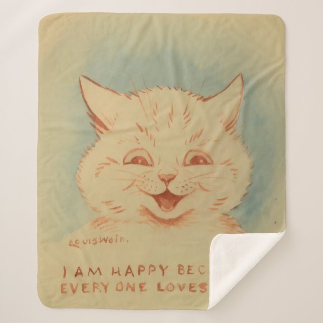 Cobertor Sherpa Estou Feliz Porque Todo Mundo Me Ama (Gato Doce) (Frente)