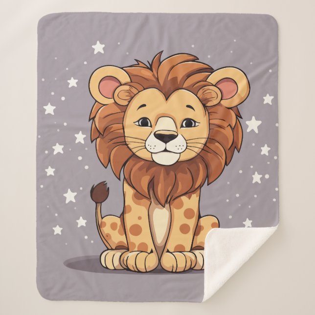 Cobertor Sherpa Estrelas de desenho animado de leão (Frente)