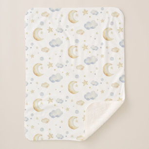 Cobertor Sherpa Estrelas de Lua de Aquarela e Padrão de Nuvem