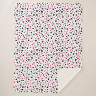 Cobertor Sherpa Estrelas Prateadas Rosa Preto