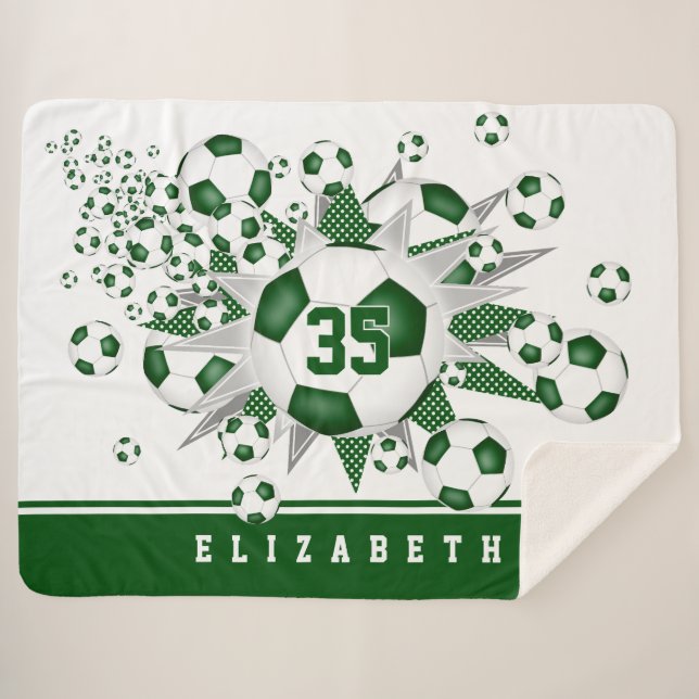 Cobertor Sherpa estrelas verdes de esportes brancos (Frente (Horizontal))