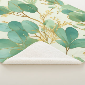 Cobertor Sherpa Eucalyptus deixa Design verde e Dourado