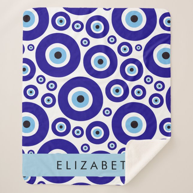 Cobertor Sherpa Evil Eye, Greek Eye, Turkish Eye, Mati, Your Name (Frente)