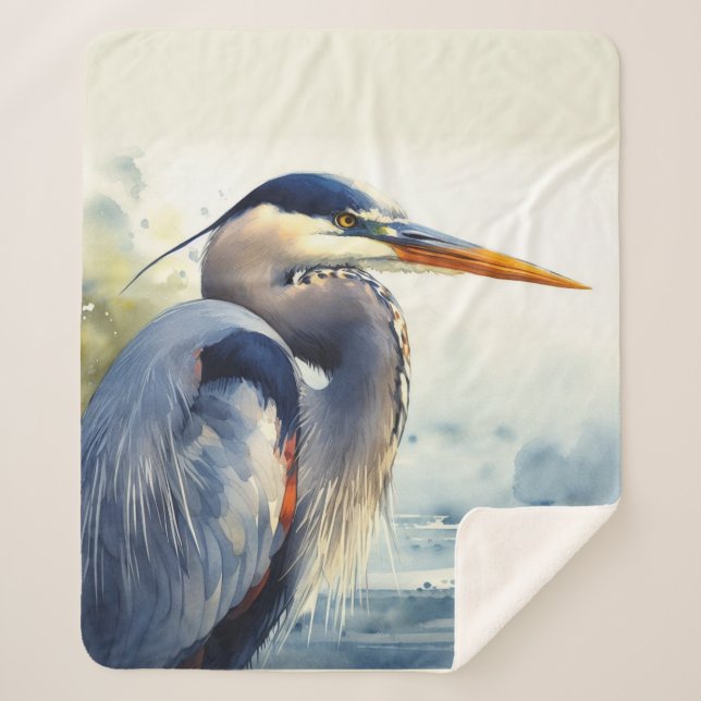Cobertor Sherpa Excelente Blue Heron Wildlife Wetlands Bird Art Na (Frente)