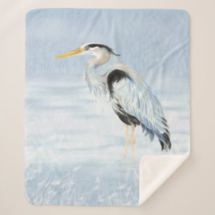 Cobertor Sherpa Excelente de Aquarela Azul Herão Água Aves Selvage
