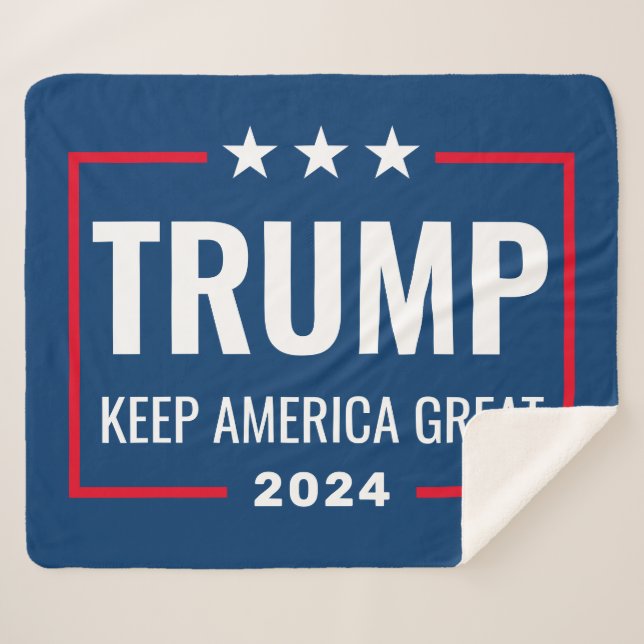 Cobertor Sherpa Excelente Trump 2024 Keep America - azul vermelho (Frente (Horizontal))