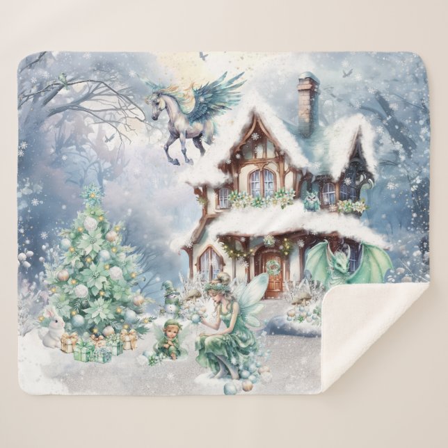 Cobertor Sherpa Fada Mágica e Caprichosa de Natal (Frente (Horizontal))