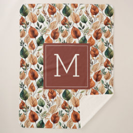 Cobertor Sherpa Fall terra cotta e sage folhas padrão monograma