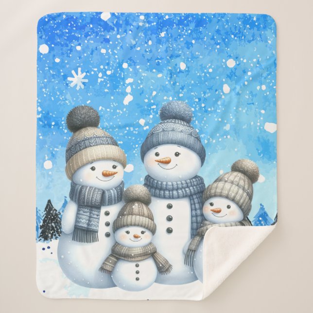 Cobertor Sherpa Família bonitinha de neve na neve (Frente)