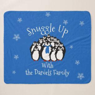 Cobertor Sherpa Família de pinguins bonitos personalizada