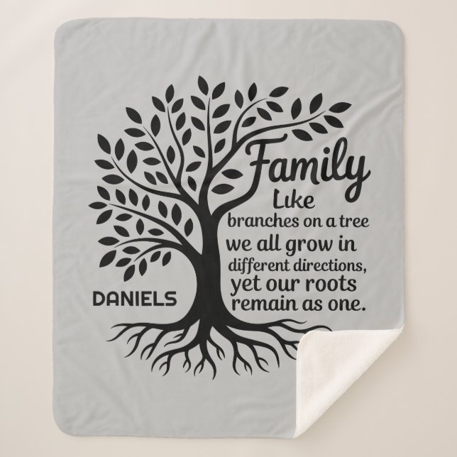 Cobertor Sherpa Family Tree Black & Gray Personalized (Frente)