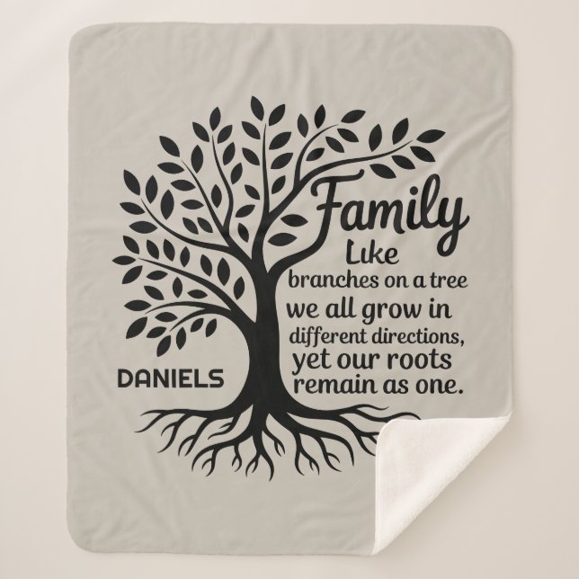 Cobertor Sherpa Family Tree Black & Tan Personalized (Frente)