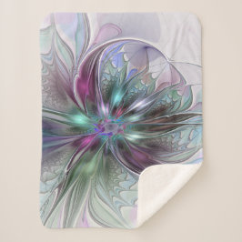 Cobertor Sherpa Fantasia Abstrata Moderna Colorida Floral Fractal
