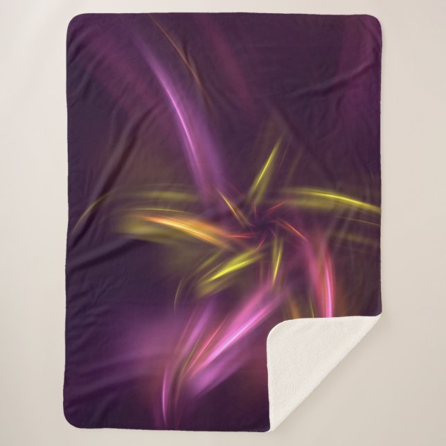 Cobertor Sherpa Fantasia de Abstrato de Flores Roxas (Frente)
