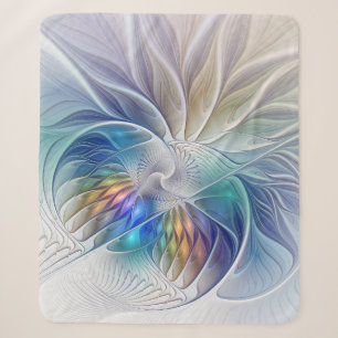 Cobertor Sherpa Fantasia Floral, Abstrato Fractal Colorida