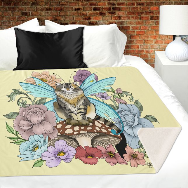 Cobertor Sherpa Fantasia Floral de Gato Fada Tabby Pastel Capricho (Criador carregado)
