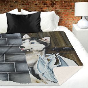 Cobertor Sherpa Fantasia Invernal Caprichosa Cão Husky Castelo do 
