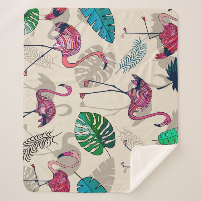 Cobertor Sherpa Fantasia Tropical: Flamingo Leaf Pattern (Frente)