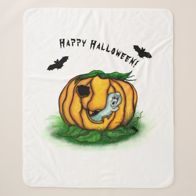 Cobertor Sherpa Fantasma do Halloween, Bat, Ghost e Spider (Frente)