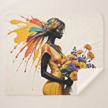 Fantasy African Girl yellow blue beige bright art