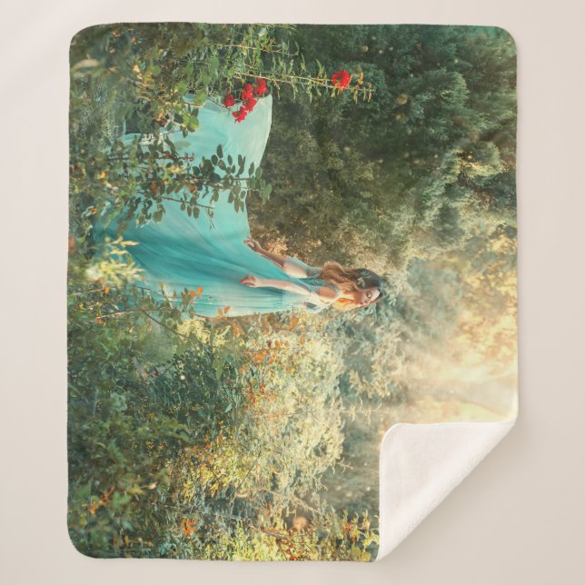 Cobertor Sherpa Fantasy Princess: Summer Nature Vintage. (Frente)
