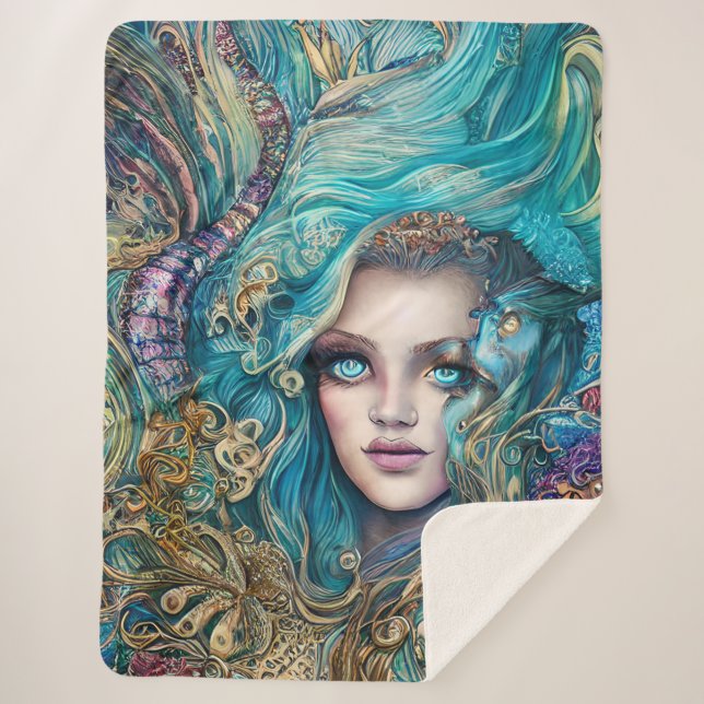 Cobertor Sherpa Fantasy Underwater Goddese Abstrato Trabalho de ar (Frente)