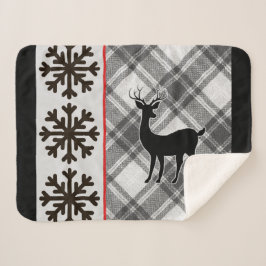 Cobertor Sherpa Farmhouse Black White Xadrez Buffalo Deer Snowflak