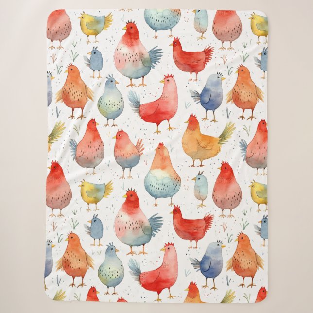 Cobertor Sherpa Farmhouse Chickens (Frente)