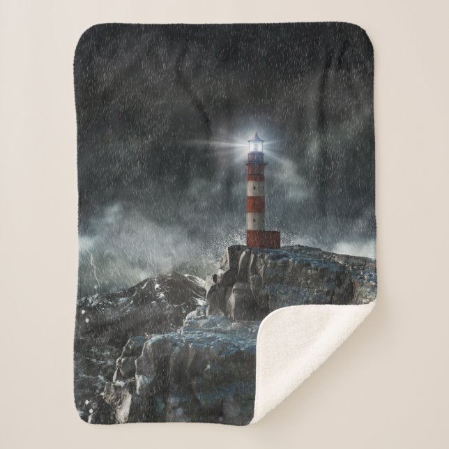 Cobertor Sherpa Faróis | Farol na tempestade (Frente)