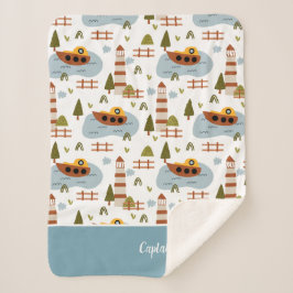 Cobertor Sherpa Farol Náutico Cinto e Padrão para Crianças de Barc