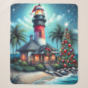 Cobertor Sherpa Farol Tropical de Natal Whimsical Vermelho Teal