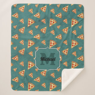 Cobertor Sherpa Fatias de pizza legais padrão vintage azul-turques
