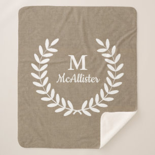 Cobertor Sherpa Faux Burlap & Laurels, País Farmhouse Russo