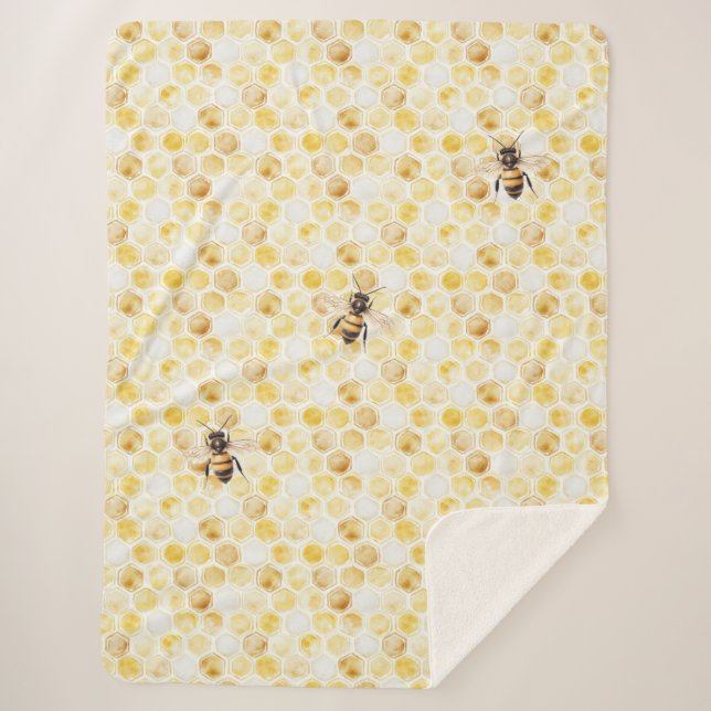 Cobertor Sherpa Favo de Mel Amarelo Dourado Aniversário (Frente)