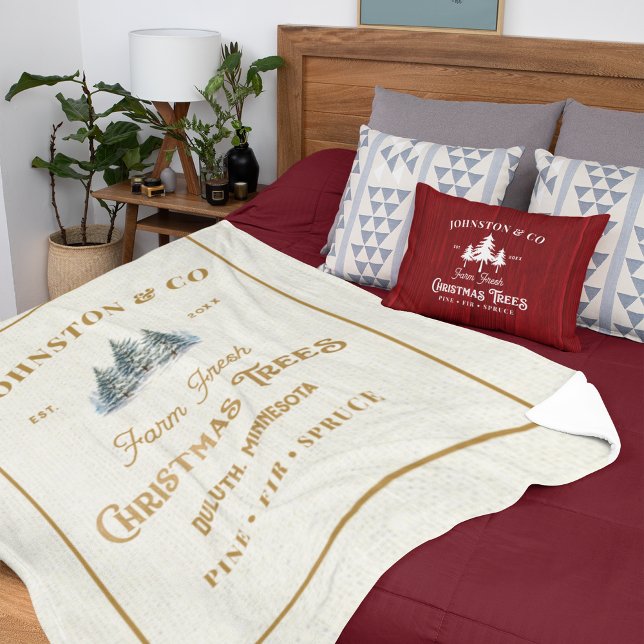 Cobertor Sherpa Fazenda de Árvore de Natal Russo Dourado Burlap (Criador carregado)