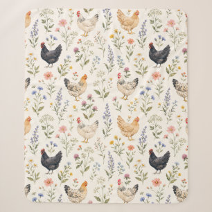 Cobertor Sherpa Fazenda de Jardim Country com Galinhas e Flores Si