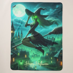 Cobertor Sherpa Feiticeira de Halloween verde-Spooky