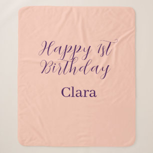 Cobertor Sherpa Feliz aniversário de 1 ano laranja roxo boho retrô