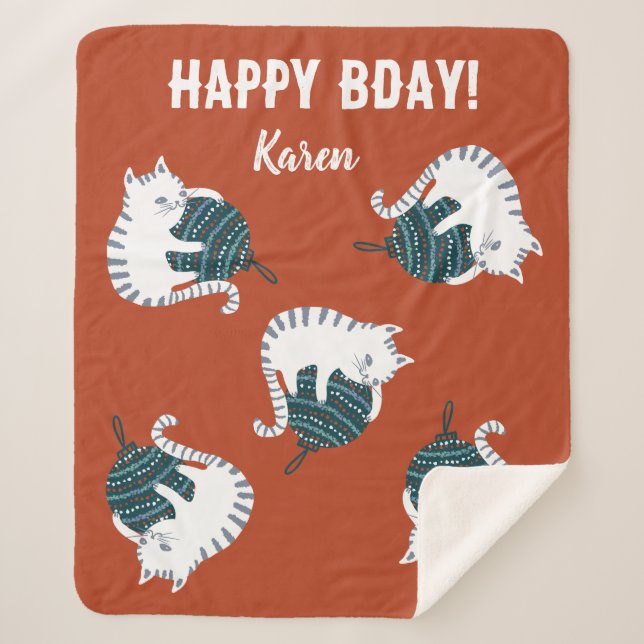 Cobertor Sherpa Feliz BDAY Baby Tabby gatinho (Frente)