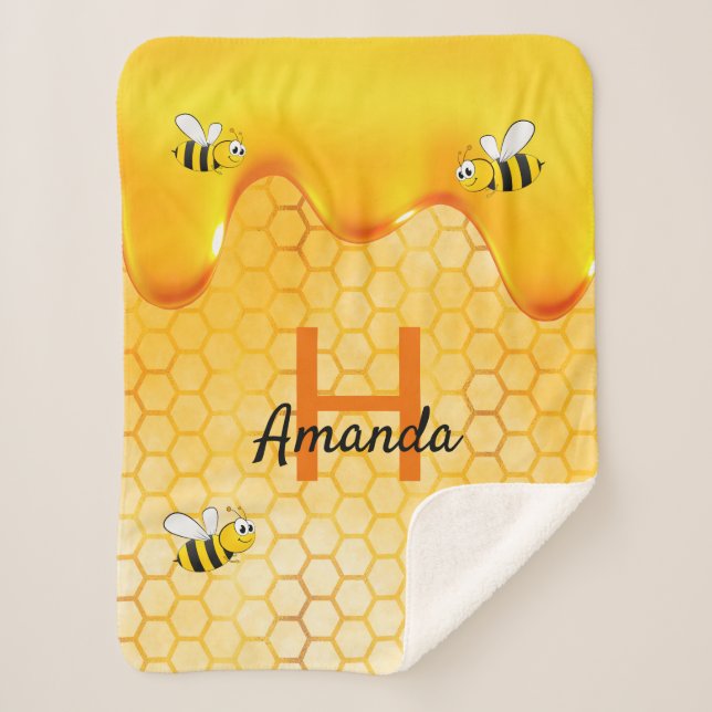 Cobertor Sherpa Feliz Bumble Abelhas, mel, pingado (Frente)