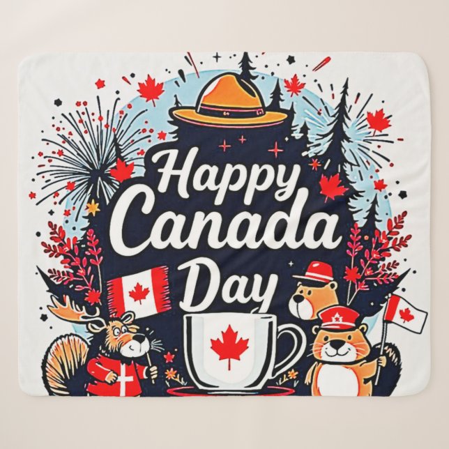 Cobertor Sherpa Feliz Dia do Canadá (Frente (Horizontal))