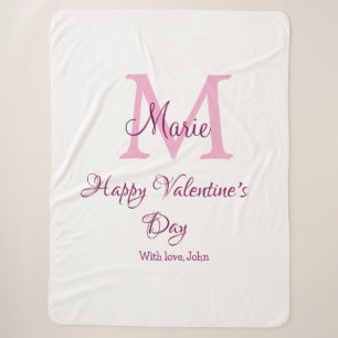 Cobertor Sherpa Feliz dia dos namorados monograma rosa nome amor m