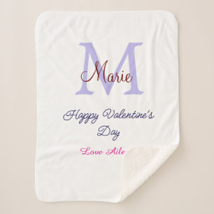 Cobertor Sherpa Feliz dia dos namorados roxo pastel monograma rosa