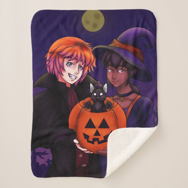 Cobertor Sherpa Feliz Figurino de Halloween (Frente)