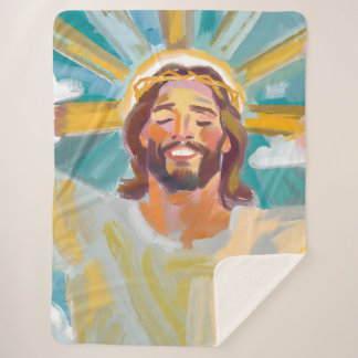 Cobertor Sherpa Feliz Jesus com a Coroa de Thorns Sherpa Blanket