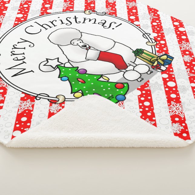 Cobertor Sherpa Feliz Natal Árvore 2 Poodle (branco) (3/4)